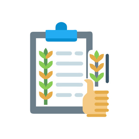 Agricultural analysis clipboard with grain icon, showcasing agricultural research and data assessmentのイラスト素材