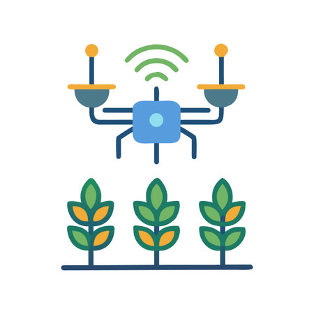 Agriculture Drone Inspecting Crops with Wireless Connectivity on Black Backgroundのイラスト素材