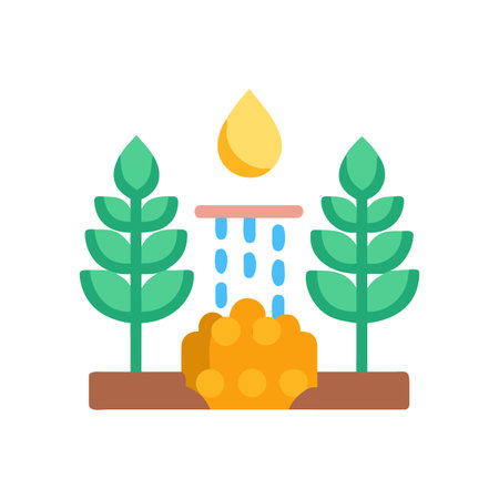 Flat design illustration of irrigation system, drop of water and two treesのイラスト素材