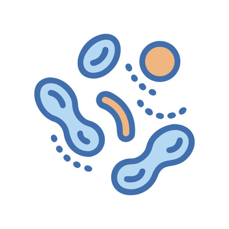 Vector illustration of stylized cells and bacteria with geometric shapes on black backgroundのイラスト素材