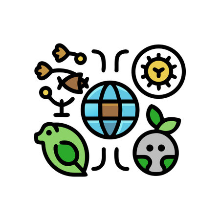 Stylized illustration promoting environmental awareness with earth, plants and clean energy icons.のイラスト素材