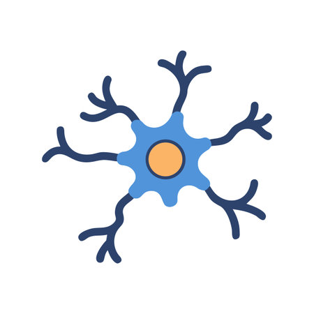 Stylized flat design illustration of a nerve cell on a black backgroundのイラスト素材