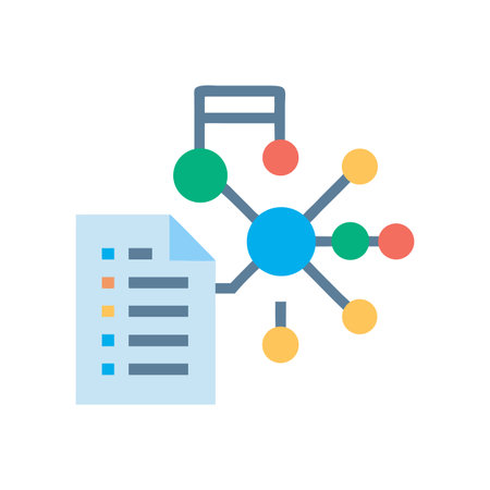 Schematic diagram of connected data with document outline, flat style illustrationのイラスト素材
