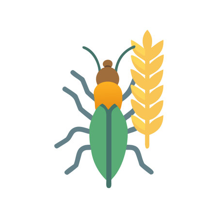 Vector illustration of a beetle and wheat stalk against a black backgroundのイラスト素材