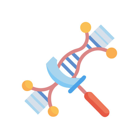 Modern flat design illustration of a DNA strand and research tool on blackのイラスト素材