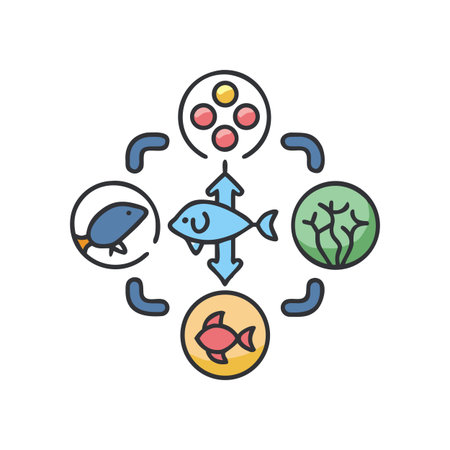 Diagram of the food chain between fish, algae and plankton in a circular systemのイラスト素材
