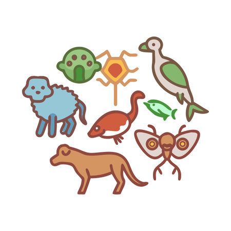 Whimsical animal icons set against a stark black background: diversity, natureのイラスト素材