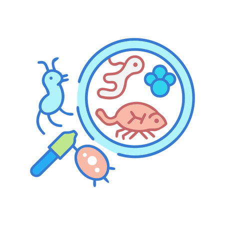Petri dish filled with various microorganisms and a tool on a black backgroundのイラスト素材