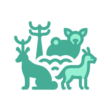 Stylized Flat Vector Illustration of Forest Wildlife on Black Backgroundのイラスト素材