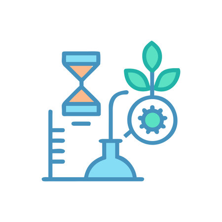 Icon style illustration representing scientific research growth and development over a time periodのイラスト素材