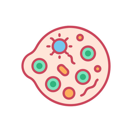 Colorful Flat Illustration of Microscopic Cell Structure in Pale Pink and Green