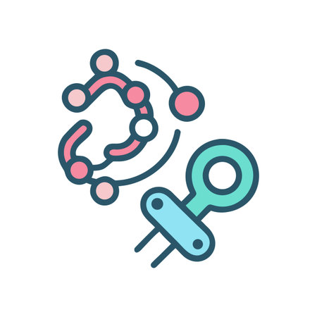Abstract Molecule Connecting Device Icon with Pink and Teal Palette on Blackのイラスト素材