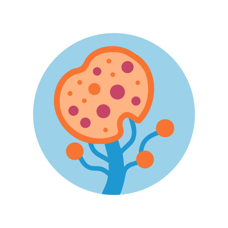 Stylized vector tree illustration with pastel colors against a light blue backgroundのイラスト素材