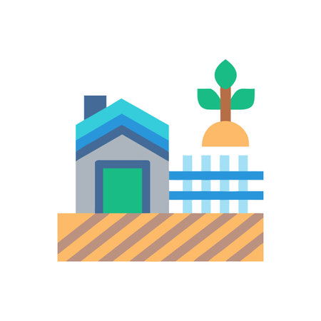 Flat Design Illustration of a House with Garden and Growing Plantのイラスト素材