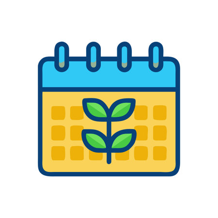 Vector calendar icon with plant symbol representing growth and scheduled plantingのイラスト素材