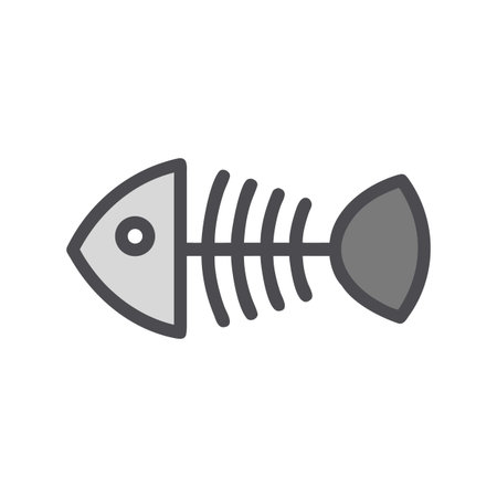 Monochrome fishbone icon against dark background in a flat design styleのイラスト素材