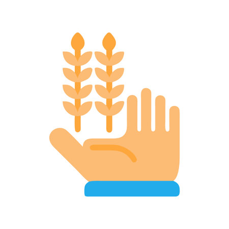 Hand holding wheat stalks illustration symbolizing harvest and agricultural growthのイラスト素材