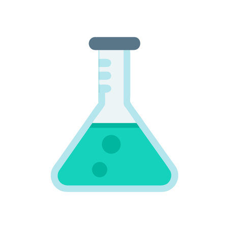Laboratory Flask with Teal Liquid on Black Background for Scientific Applicationsのイラスト素材