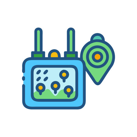 GPS tracking device icon with location pin, flat style vector illustration
