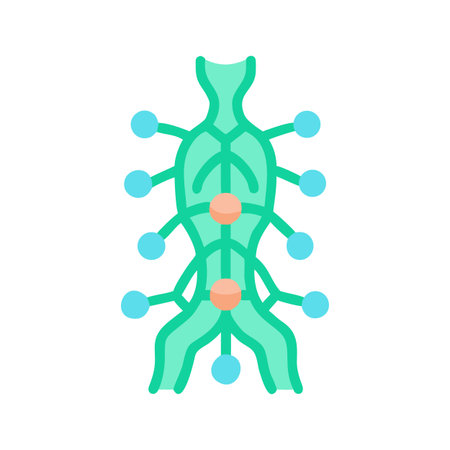 Abstract anatomical vector illustration of spine connections with nodes against black backgroundのイラスト素材