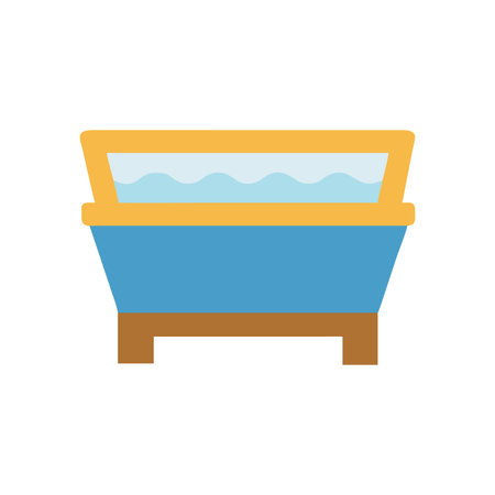 Blue wash tub with gold trim filled with water in flat graphic styleのイラスト素材
