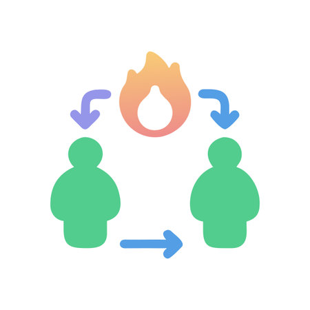 Exchange of ideas concept with stylized figures and a fiery visual metaphorのイラスト素材