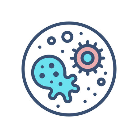 Colorful Virus and Bacteria Graphic on Black Background, Health and Science Conceptのイラスト素材