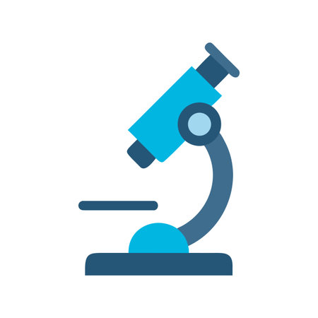 Stylized Microscope Illustration in Varied Blues Against a Black Background for Scientific Purposes