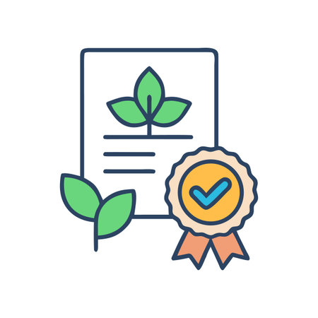 Certified organic product document with a checkmark badge, presented on black backgroundのイラスト素材