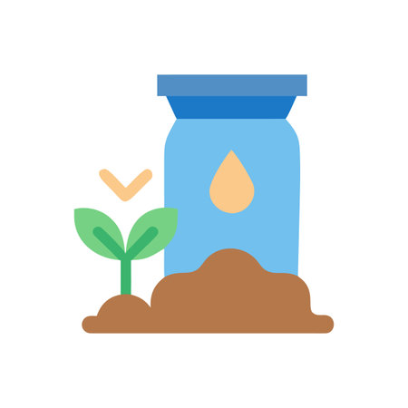 Flat illustration of a seedling with fertilizer indicating plant growth and careのイラスト素材