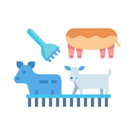 Graphic icon set featuring farm animals and tools on a black backgroundのイラスト素材