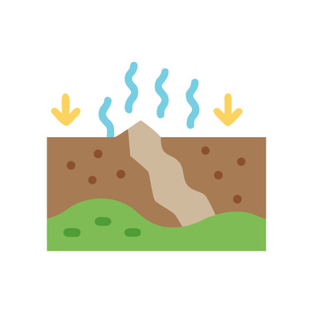 Flat illustration of soil erosion with water flow and sinkhole formation.のイラスト素材