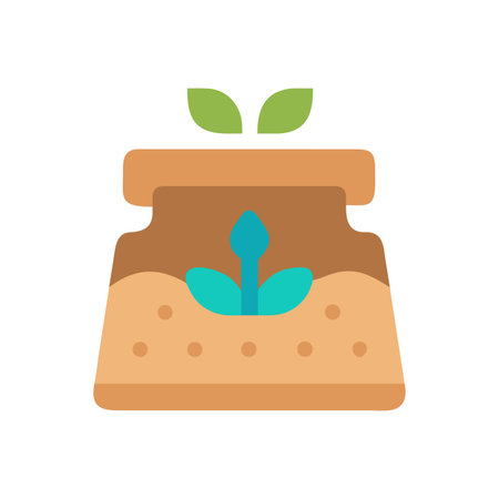 Flat vector icon of a soil bag with plant sprout, representing gardeningのイラスト素材