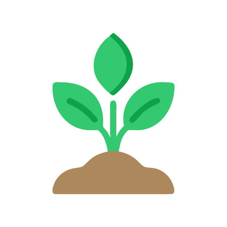 Illustration of a sprouting plant with green leaves in brown soilのイラスト素材