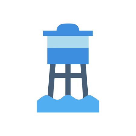 Water tower icon in flat style with blue colors on black backgroundのイラスト素材