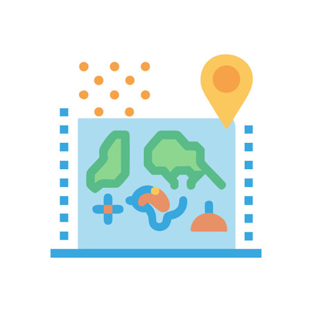 Stylized Map with Location Pin and Navigation Elements for Travel Applicationsのイラスト素材