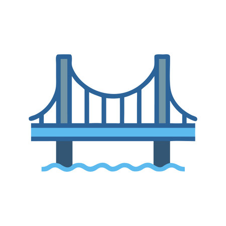 Minimalist bridge illustration in blue tones against black background representing connection and...