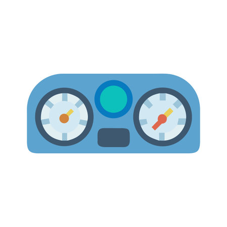 A stylized vector illustration of a car dashboard with two gauges and a lightのイラスト素材