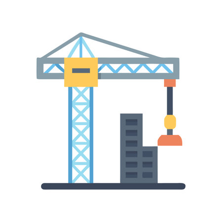 Flat Design Illustration of a Construction Crane Building a Skyscraper on Blackのイラスト素材