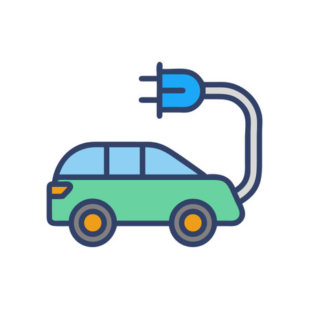 Electric car charging illustration showcasing eco-friendly transportation on a clean black...