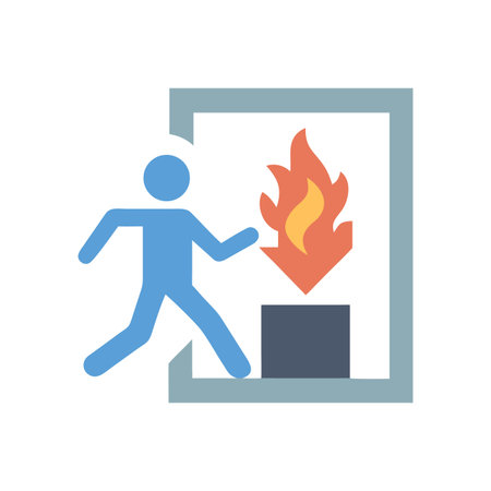Emergency exit pictogram showcasing a figure escaping a fire hazard in a buildingのイラスト素材