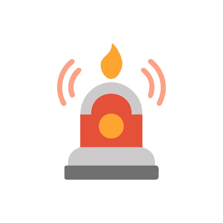 Stylized Emergency Alert Icon with Signal Waves and Flame on Black Backgroundのイラスト素材
