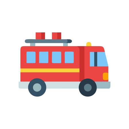Cartoon Fire Truck Isolated on Black Background, Emergency Vehicle Illustration