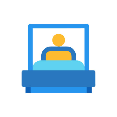 Simple flat graphic of a person in bed with blue bedframeのイラスト素材