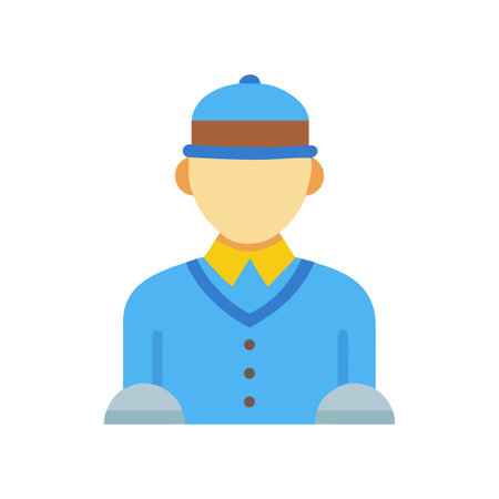 Vector illustration of a hotel bellhop with hat and formal uniform isolatedのイラスト素材