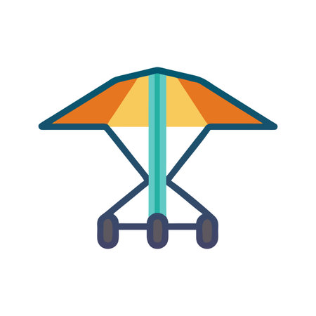 Colorful hang glider illustration with wheels set against a simple black background
