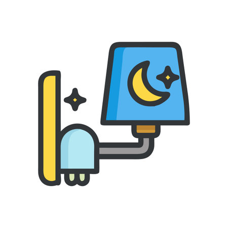 Charming cartoon wall lamp with crescent moon and star graphic on shadeのイラスト素材
