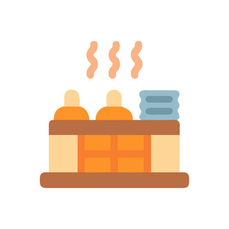 People Relaxing in Hot Tub with Steam, Flat Vector Illustration on Black Backgroundのイラスト素材