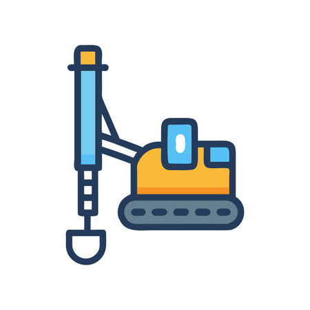 Isolated pile driver icon on black background depicting construction machinery for soil workのイラスト素材