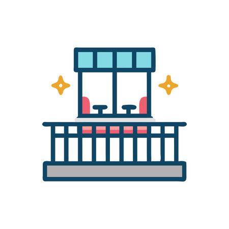 A stylized balcony icon with rail and interior seating detail over blackのイラスト素材